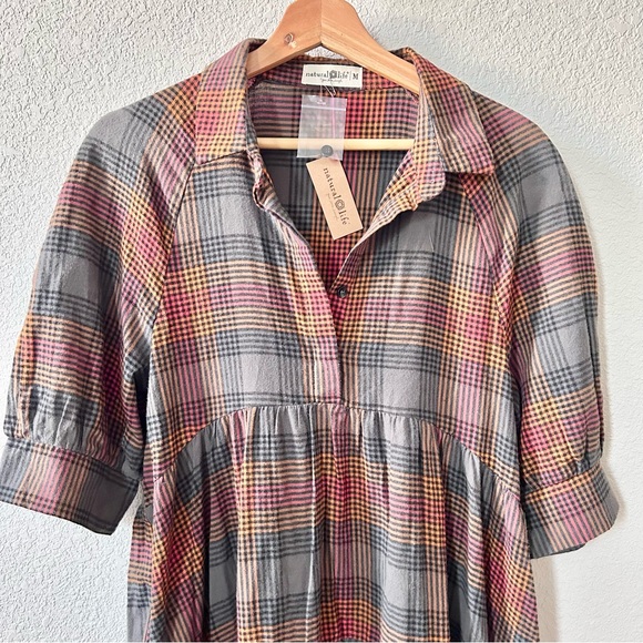 NEW Natural Life Plaid Flannel Rebecca Midi Dress Size Medium 100% Cotton - Picture 2 of 7